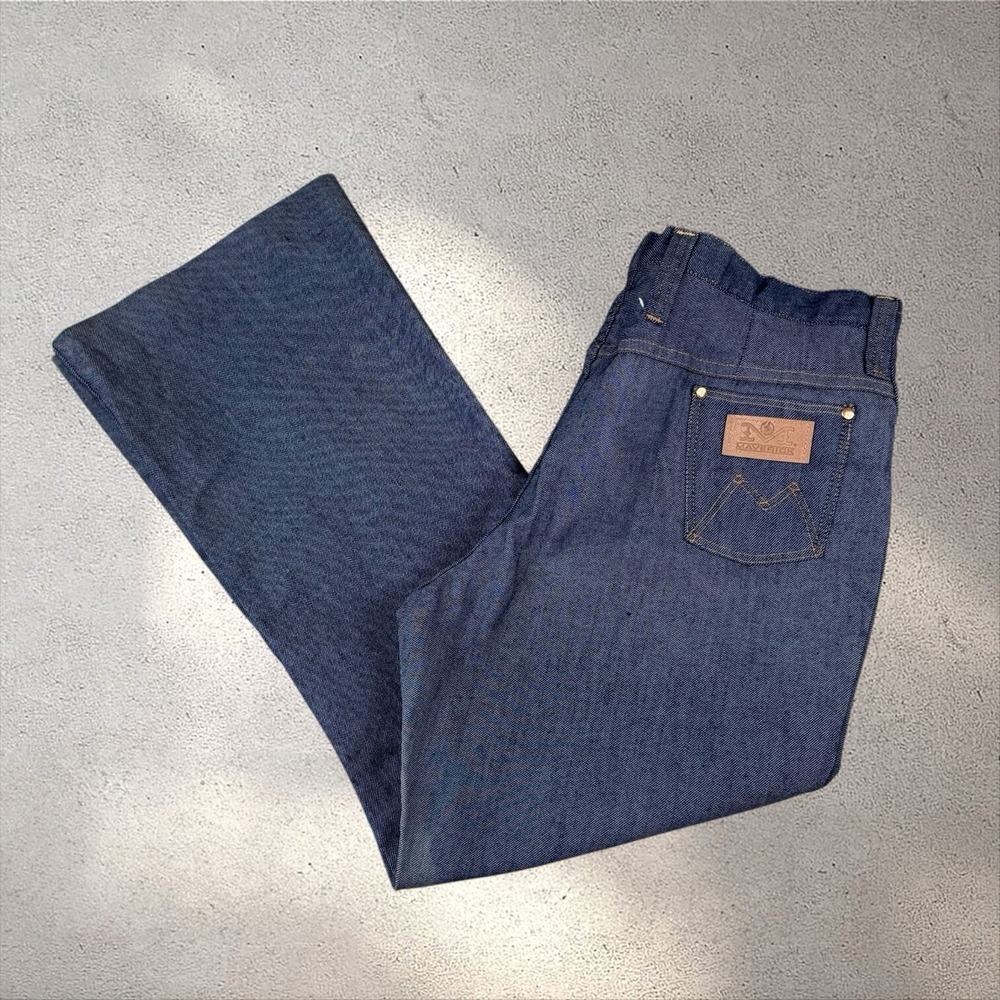 VTG 60s 70s Maverick Denim Blue Bell Bottom Flare Jeans 34x29 Scovill Raw Indigo
